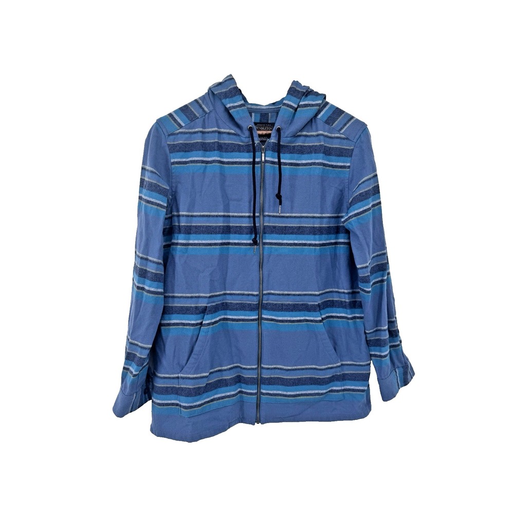 Pendleton Women's S Boyfriend Wool Zip Hoodie Blue Striped Virgin Wool Jacket